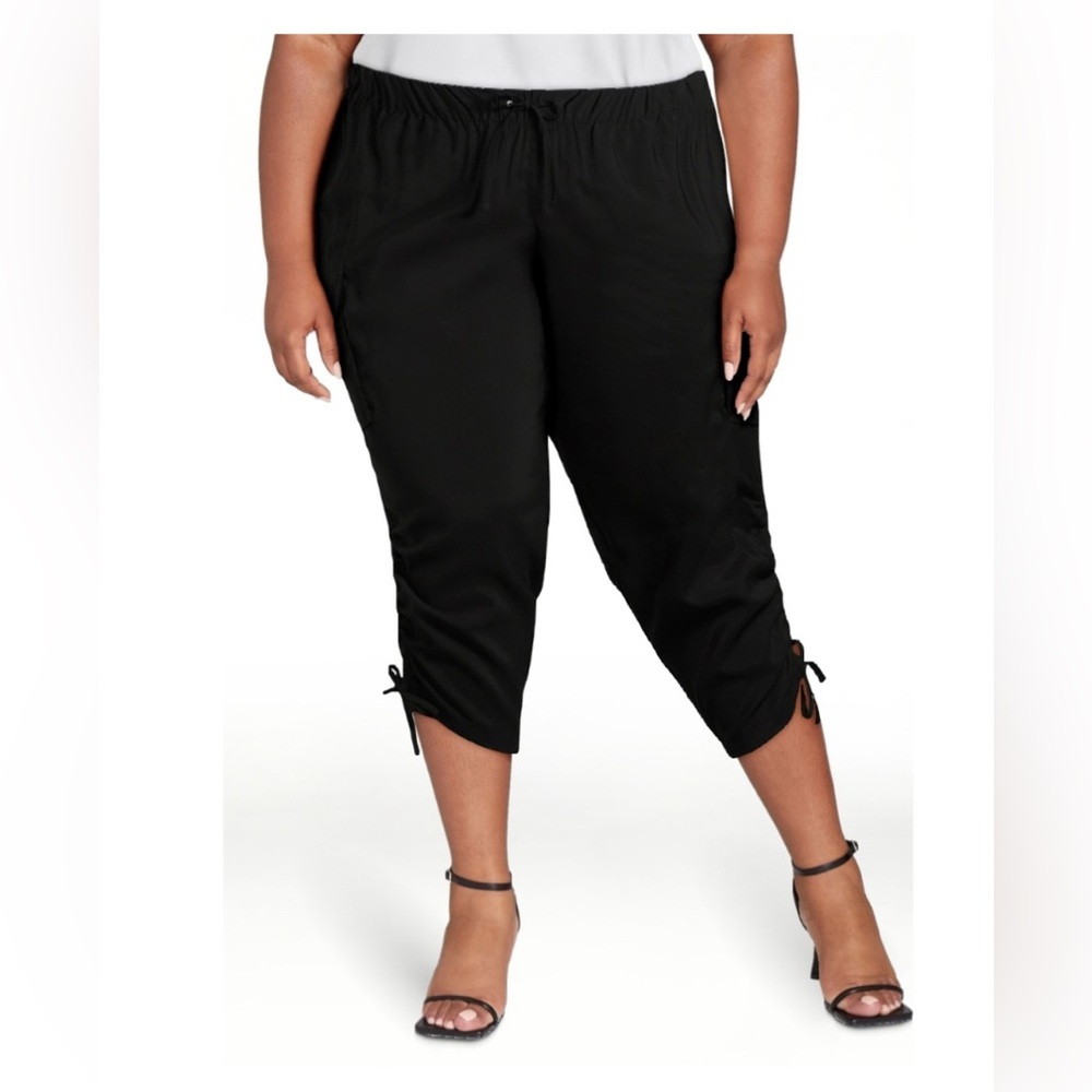 Sofia Vergara 🌻 Luxe Cargo High-Rise Black Cinched Twill Pants size  3XL (22)